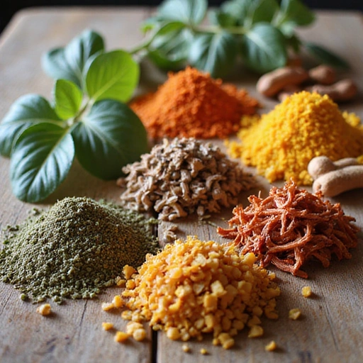 Adaptogenic herbs arranged aesthetically