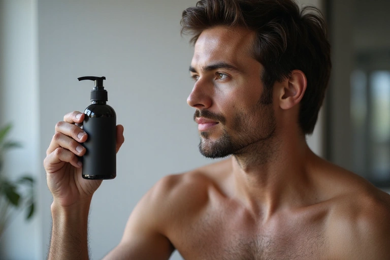 Man using natural skincare products