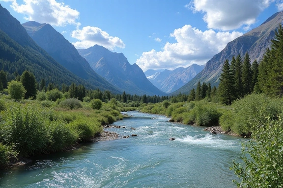 A serene landscape with a river and mountains, representing natural harmony