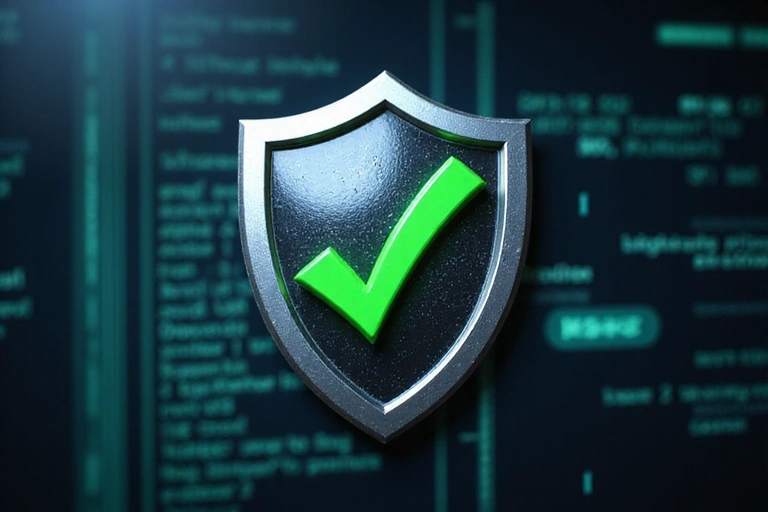 Image of a shield icon with a checkmark, representing robust data security.