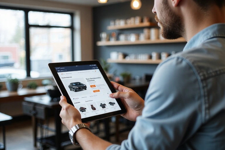 Man browsing products on a tablet